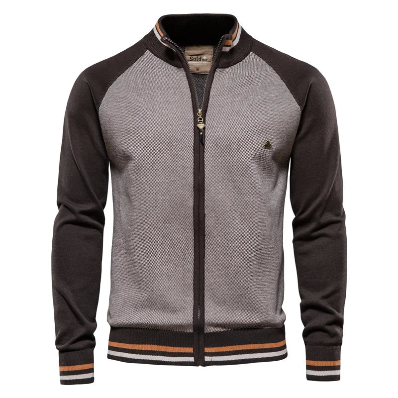 Men's 100% Cotton Zip Up Cardigan Soft Stand Knit