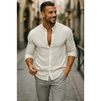Men's Collarless Long Sleeve Shirt Lightweight Summer Style