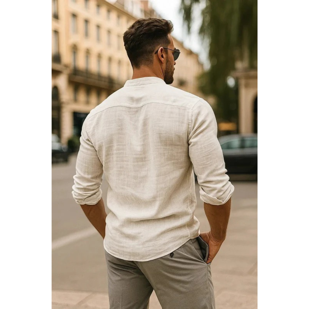 Men's Collarless Long Sleeve Shirt Lightweight Summer Style