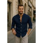 Men's Collarless Long Sleeve Shirt Lightweight Summer Style