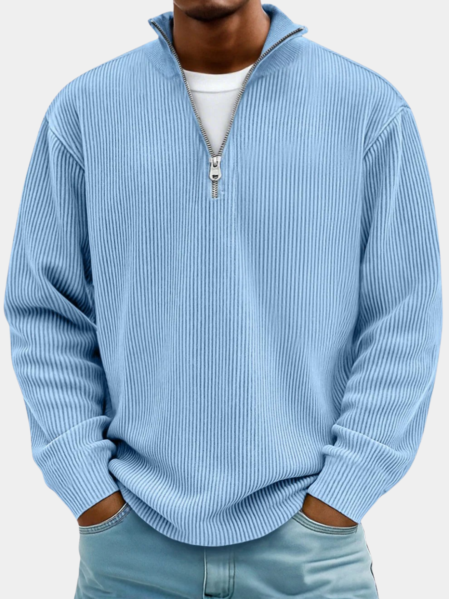 Men's Ribbed Half Zip Sweatshirt Relaxed Oversized Casual Knit