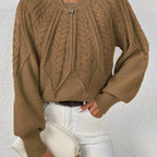 Women's Voluminous Sleeve Sweater with Cable Knit Texture