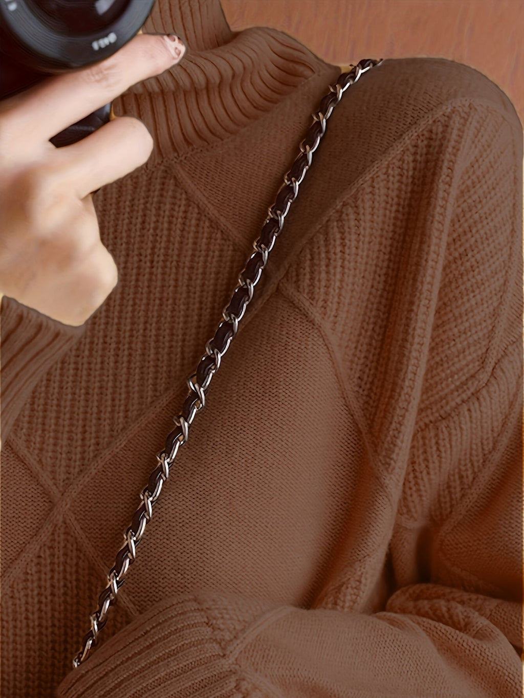 Women's Insulating Knit Turtleneck with Diamond Stitch Detail