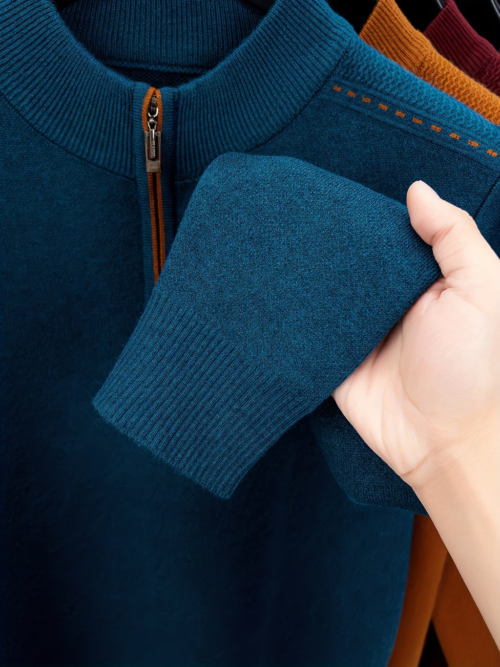 Men's Smart-Casual Knit Pullover with Half-Zip Neckline