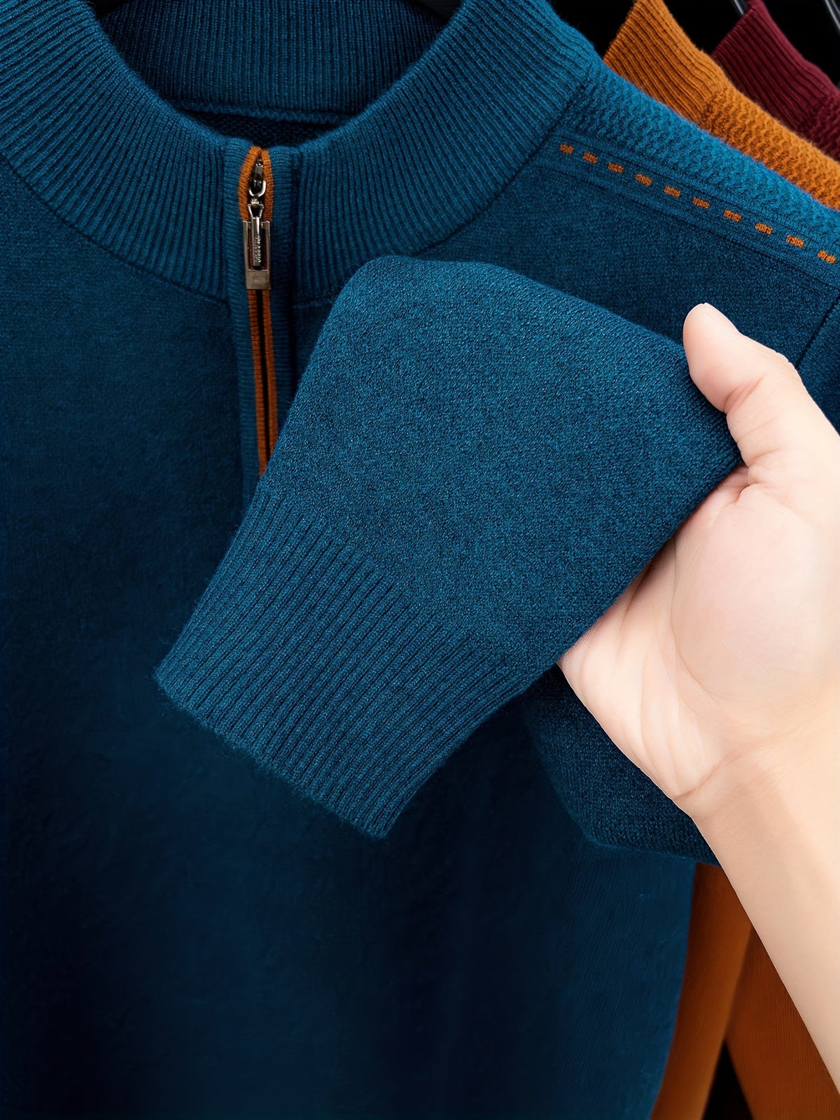 Men's Smart-Casual Knit Pullover with Half-Zip Neckline