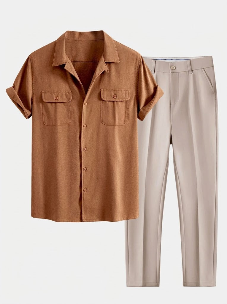 Men's Relaxed Summer Shirt and Trousers Set Cuban Collar