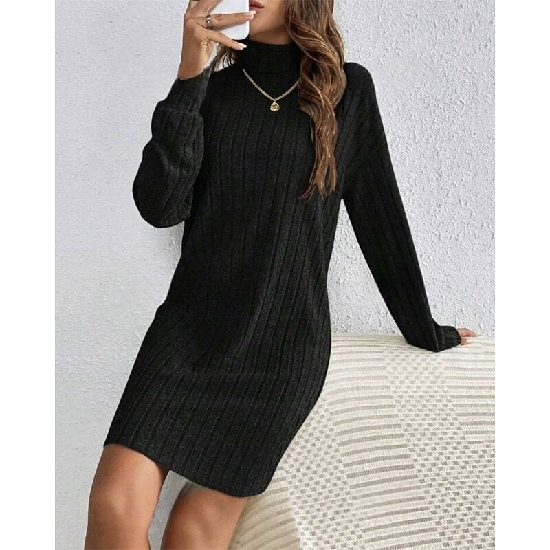 Women's Stretchy High Neck Knit Dress