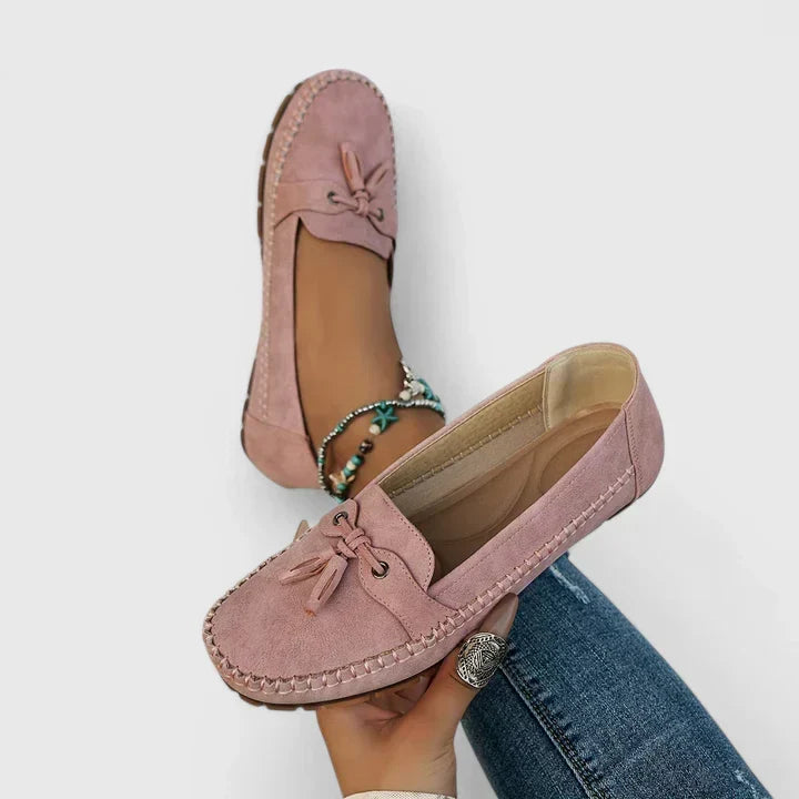 Women's Suede Bow Loafers Slip-On Moccasin Flat Shoes