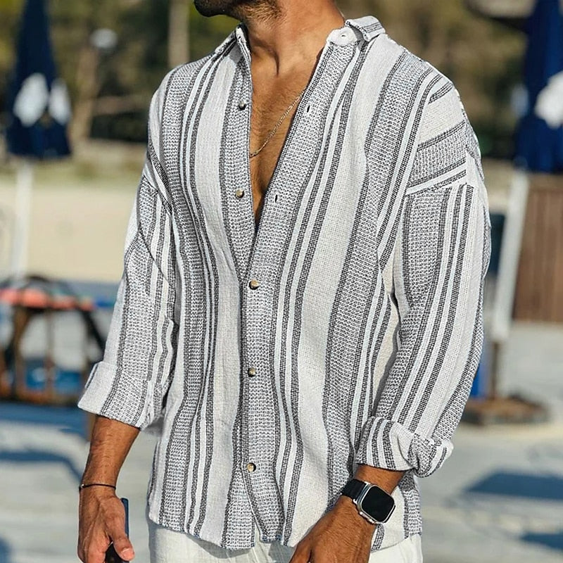 Men's Vintage Striped Shirt Lightweight Summer Casual Top Elegant