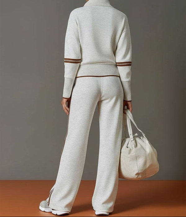Women's Sporty Rib-Trim Half-Zip Travel Lounge Set