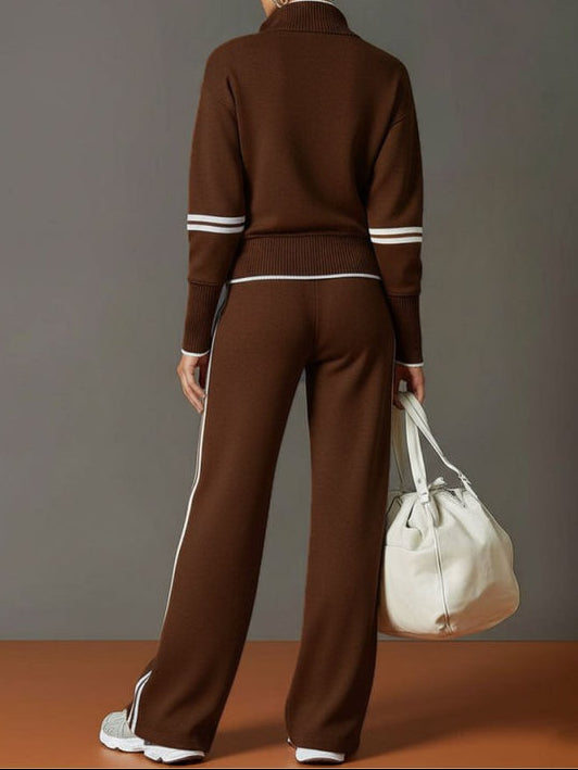 Women's Sporty Rib-Trim Half-Zip Travel Lounge Set