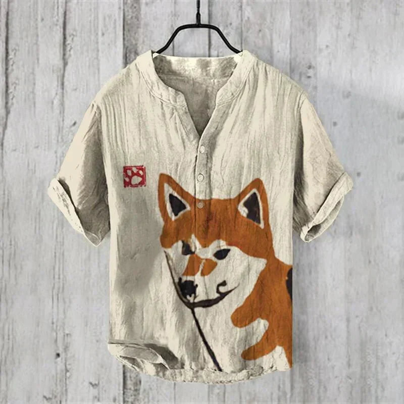 Men's Linen Cotton Shirt Breathable Lightweight Artistic Print Stylish