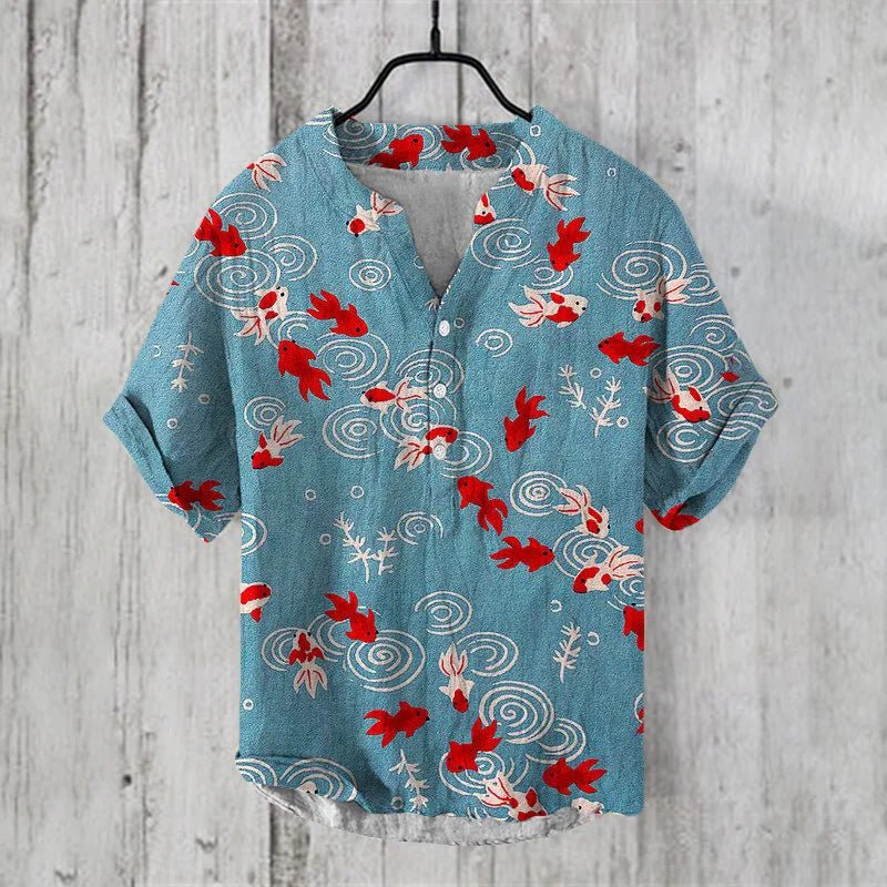 Men's Linen Cotton Shirt Breathable Lightweight Artistic Print Stylish