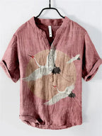 Men's Linen Cotton Shirt Breathable Lightweight Artistic Print Stylish