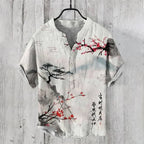 Men's Linen Cotton Shirt Breathable Lightweight Artistic Print Stylish