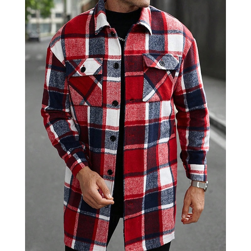 Women's Plaid Button-Up Shacket with Utility Pockets