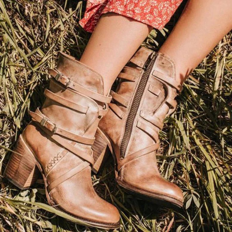 Women's Vintage-Inspired Suede Winter Boots with Buckled Shaft