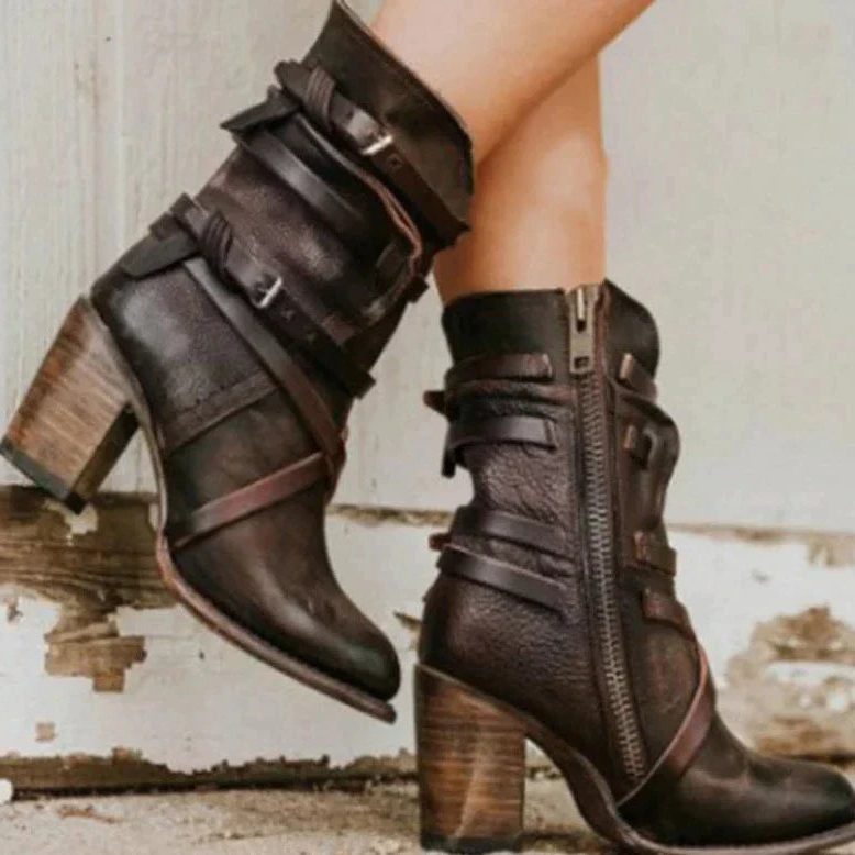 Women's Vintage-Inspired Suede Winter Boots with Buckled Shaft
