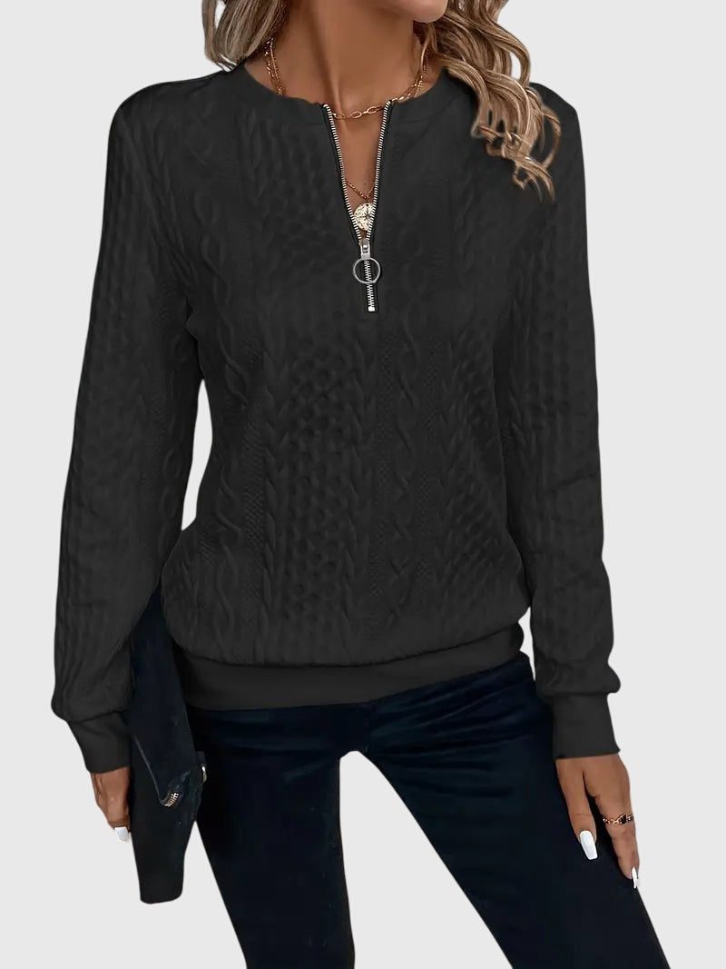 Women's Relaxed Cable Cardigan with Three-Quarter Sleeves