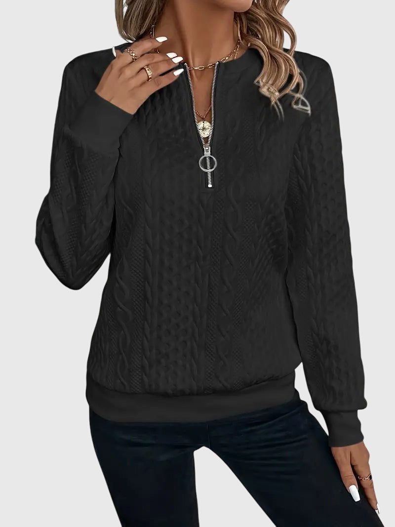 Women's Relaxed Cable Cardigan with Three-Quarter Sleeves