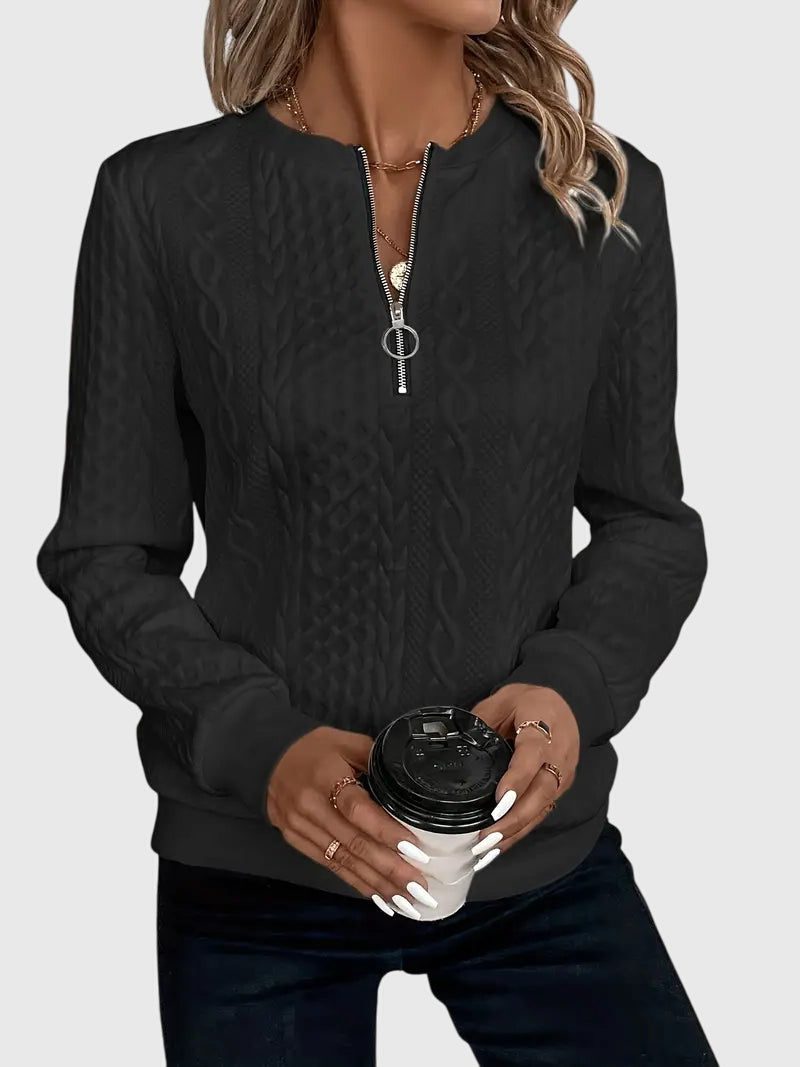 Women's Relaxed Cable Cardigan with Three-Quarter Sleeves