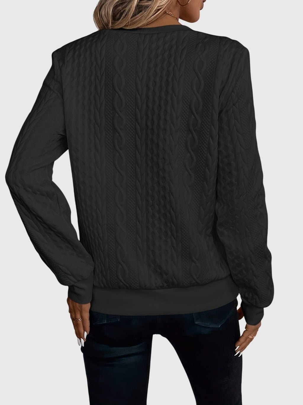 Women's Relaxed Cable Cardigan with Three-Quarter Sleeves