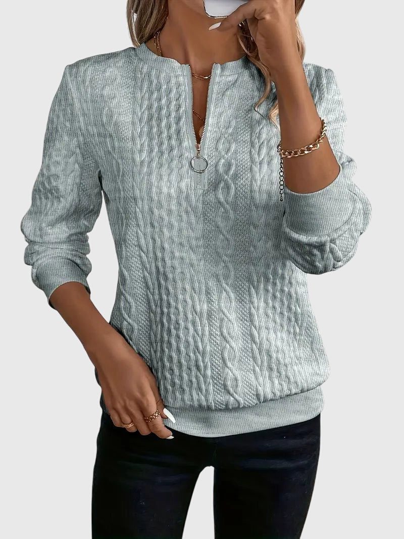 Women's Relaxed Cable Cardigan with Three-Quarter Sleeves