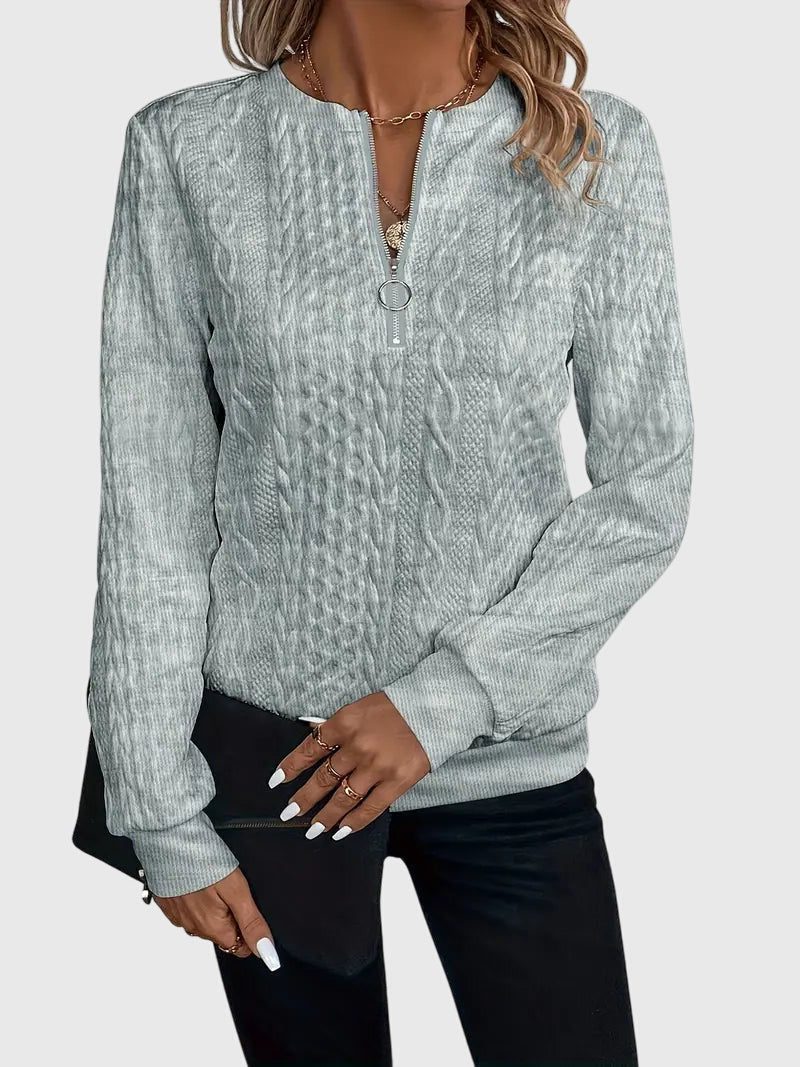 Women's Relaxed Cable Cardigan with Three-Quarter Sleeves