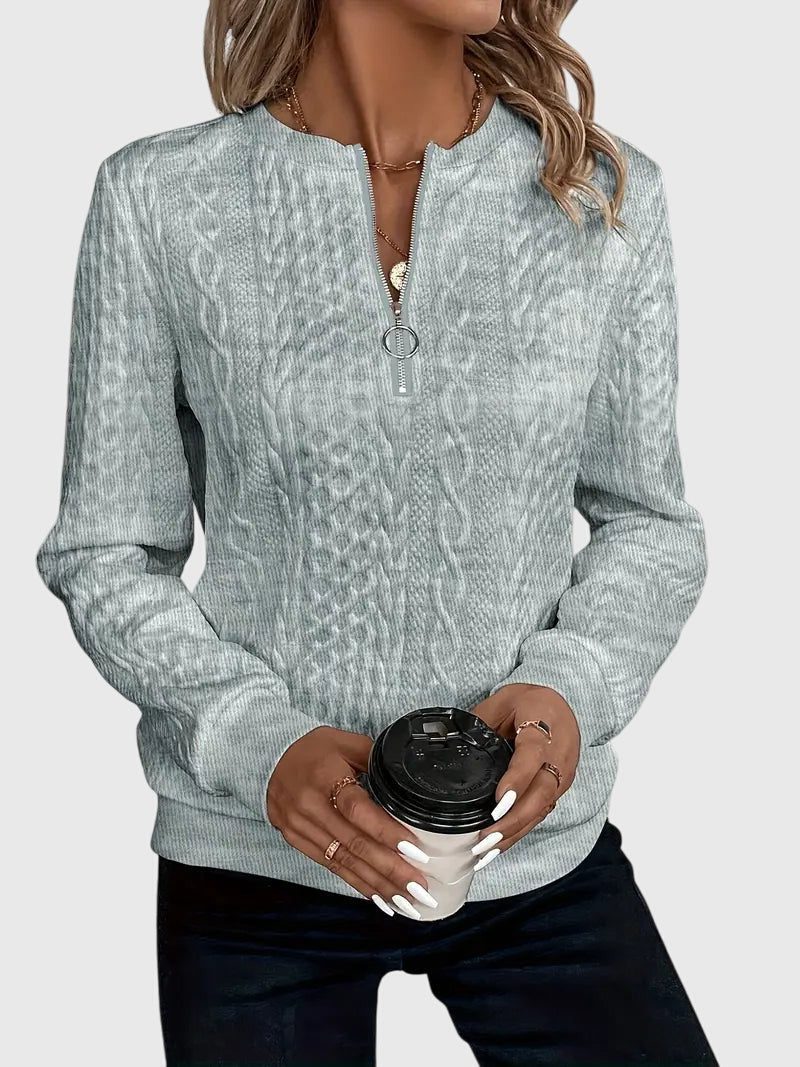 Women's Relaxed Cable Cardigan with Three-Quarter Sleeves
