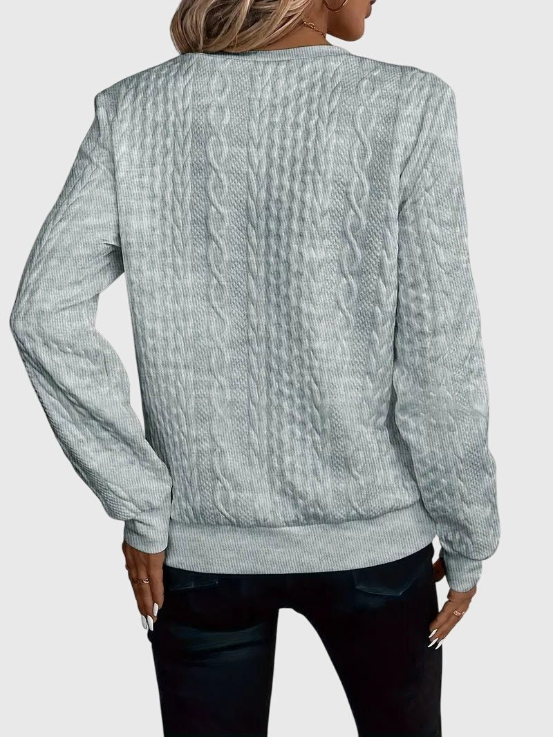 Women's Relaxed Cable Cardigan with Three-Quarter Sleeves