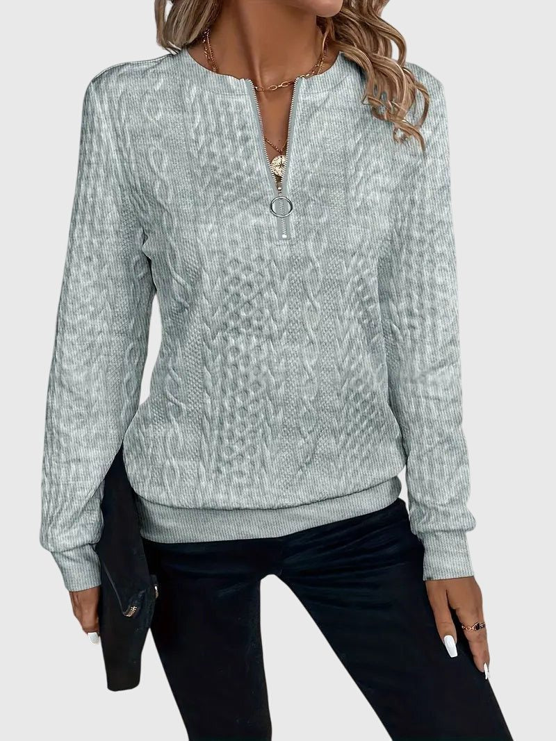 Women's Relaxed Cable Cardigan with Three-Quarter Sleeves - Gray
