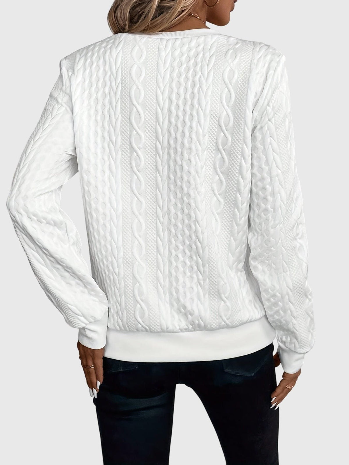 Women's Relaxed Cable Cardigan with Three-Quarter Sleeves