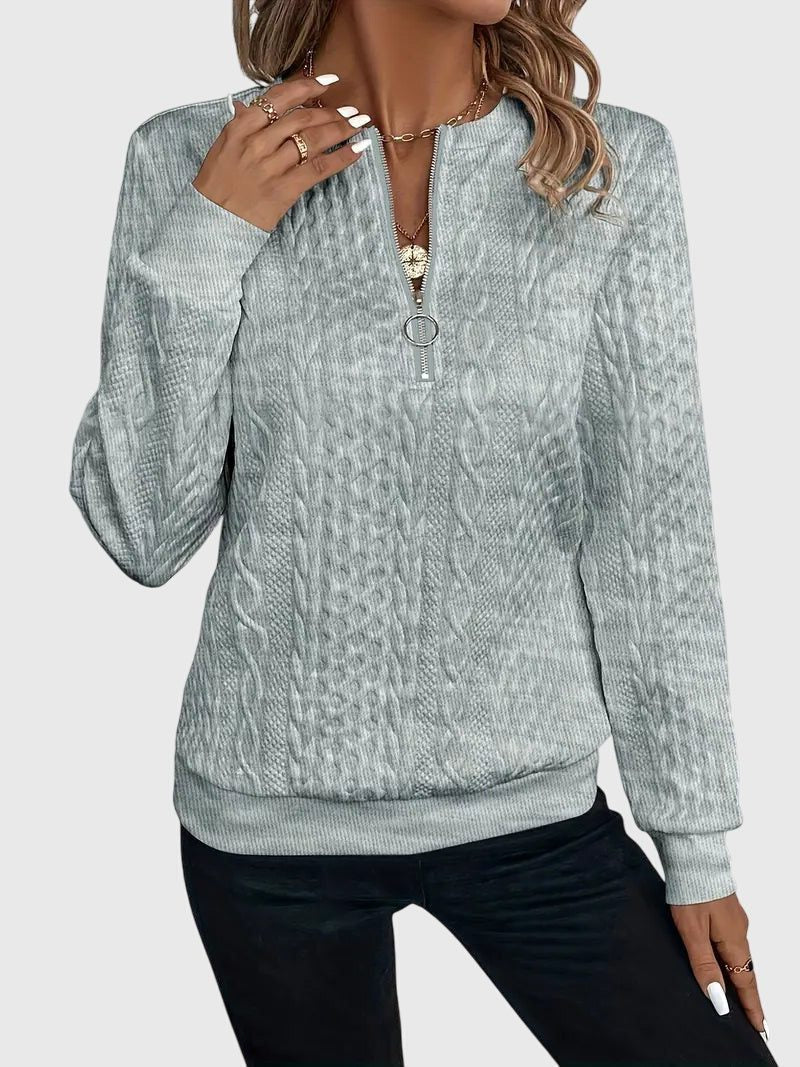 Women's Relaxed Cable Cardigan with Three-Quarter Sleeves