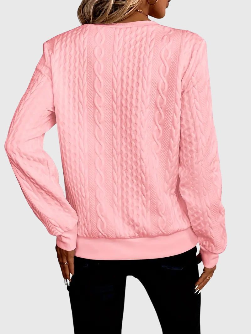 Women's Relaxed Cable Cardigan with Three-Quarter Sleeves