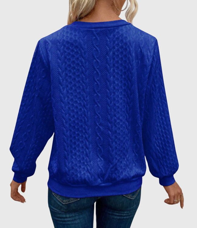 Women's Relaxed Cable Cardigan with Three-Quarter Sleeves