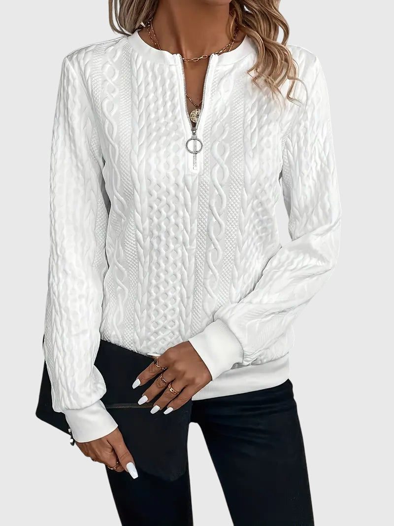 Women's Relaxed Cable Cardigan with Three-Quarter Sleeves
