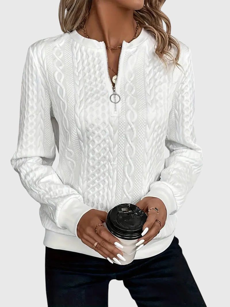 Women's Relaxed Cable Cardigan with Three-Quarter Sleeves