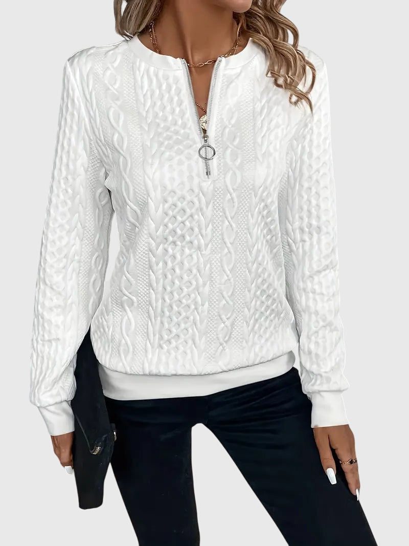 Women's Relaxed Cable Cardigan with Three-Quarter Sleeves