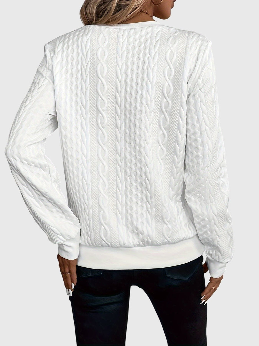 Women's Relaxed Cable Cardigan with Three-Quarter Sleeves