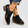 Women's Embossed Round-Toe Mid-Heel Loafers - Black