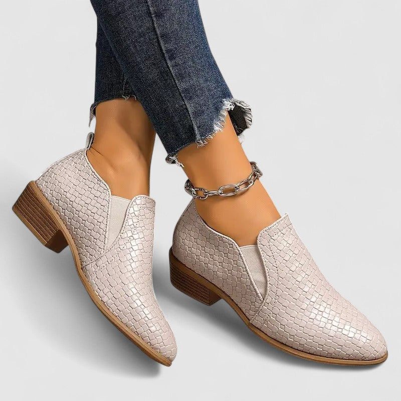 Women's Embossed Round-Toe Mid-Heel Loafers