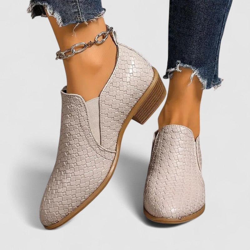 Women's Embossed Round-Toe Mid-Heel Loafers