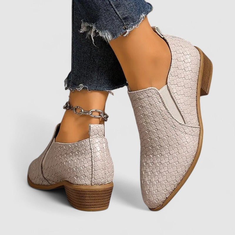 Women's Embossed Round-Toe Mid-Heel Loafers