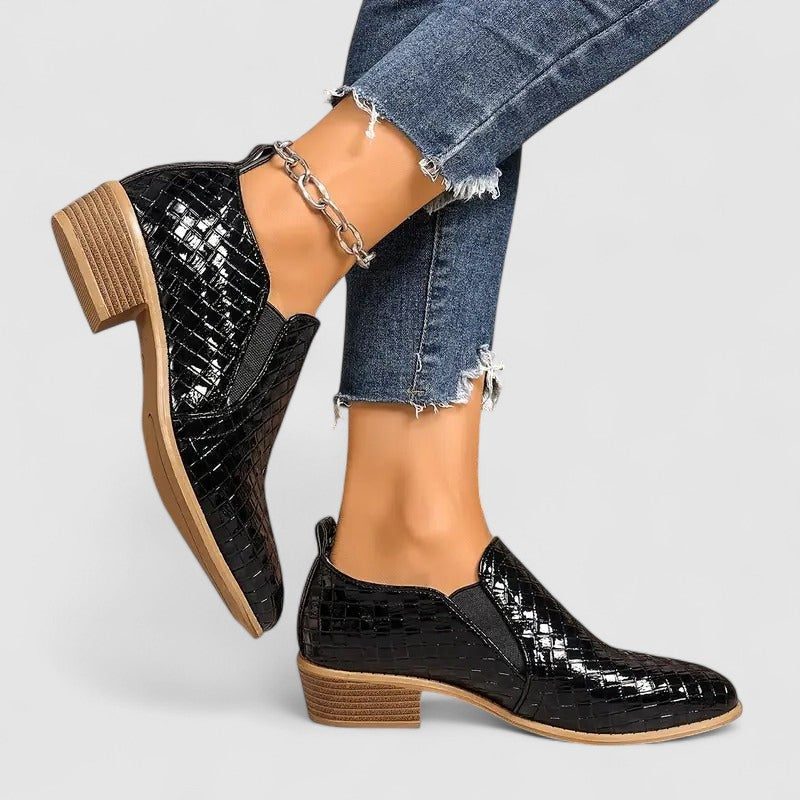Women's Embossed Round-Toe Mid-Heel Loafers