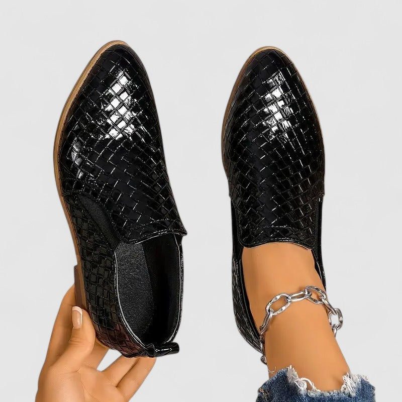Women's Embossed Round-Toe Mid-Heel Loafers