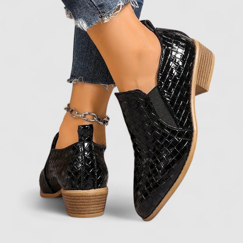 Women's Embossed Round-Toe Mid-Heel Loafers