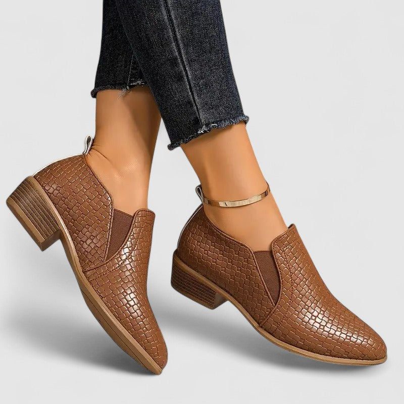Women's Embossed Round-Toe Mid-Heel Loafers