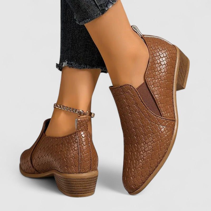 Women's Embossed Round-Toe Mid-Heel Loafers