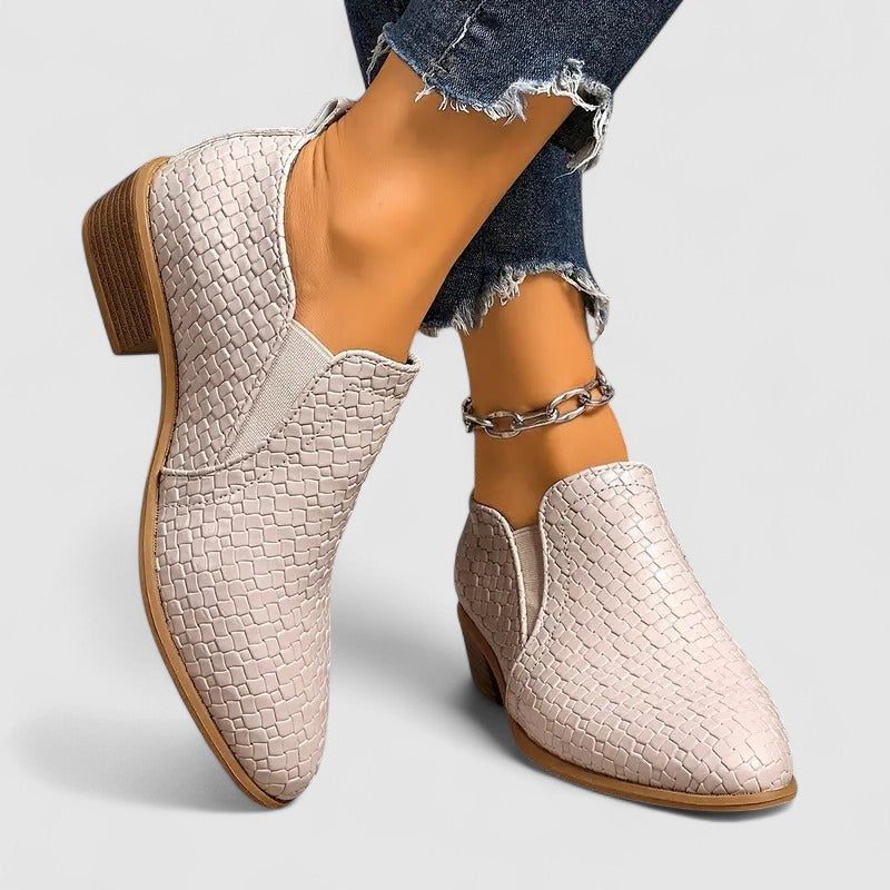 Women's Embossed Round-Toe Mid-Heel Loafers - Gray