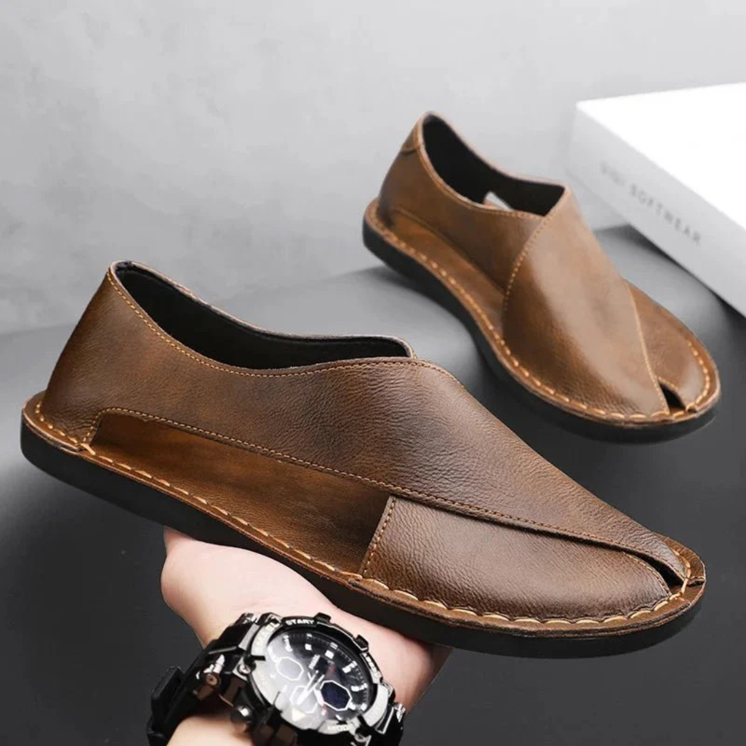 Men's Closed Toe Leather Sandals Casual Summer Comfort Shoes